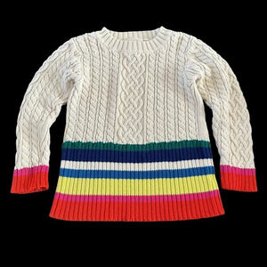 Peek Girls Large 8 100% Cotton Cable Knit Crew Sweater Rainbow Stripe Fisherman
